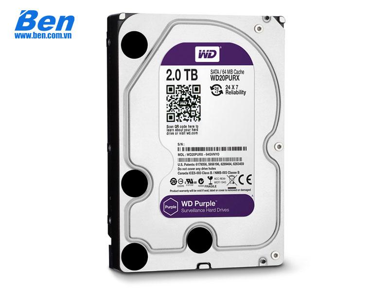 ổ cứng gắn trong HDD Western Purple 2TB 3.5inch SATA 3/ 64MB Cache/ IntelliPower (5400RPM) (màu tím)