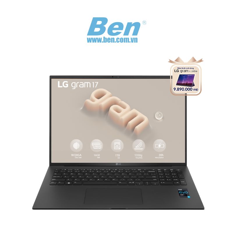 Laptop LG Gram 2023 ( 17Z90R-G.AH78A5 ) | Black | Intel Core i7 - 1360P | RAM 16GB | 1TB SSD | Intel Iris Xe Graphics | 17 Inch WQXGA | Win 11H | 1Yr