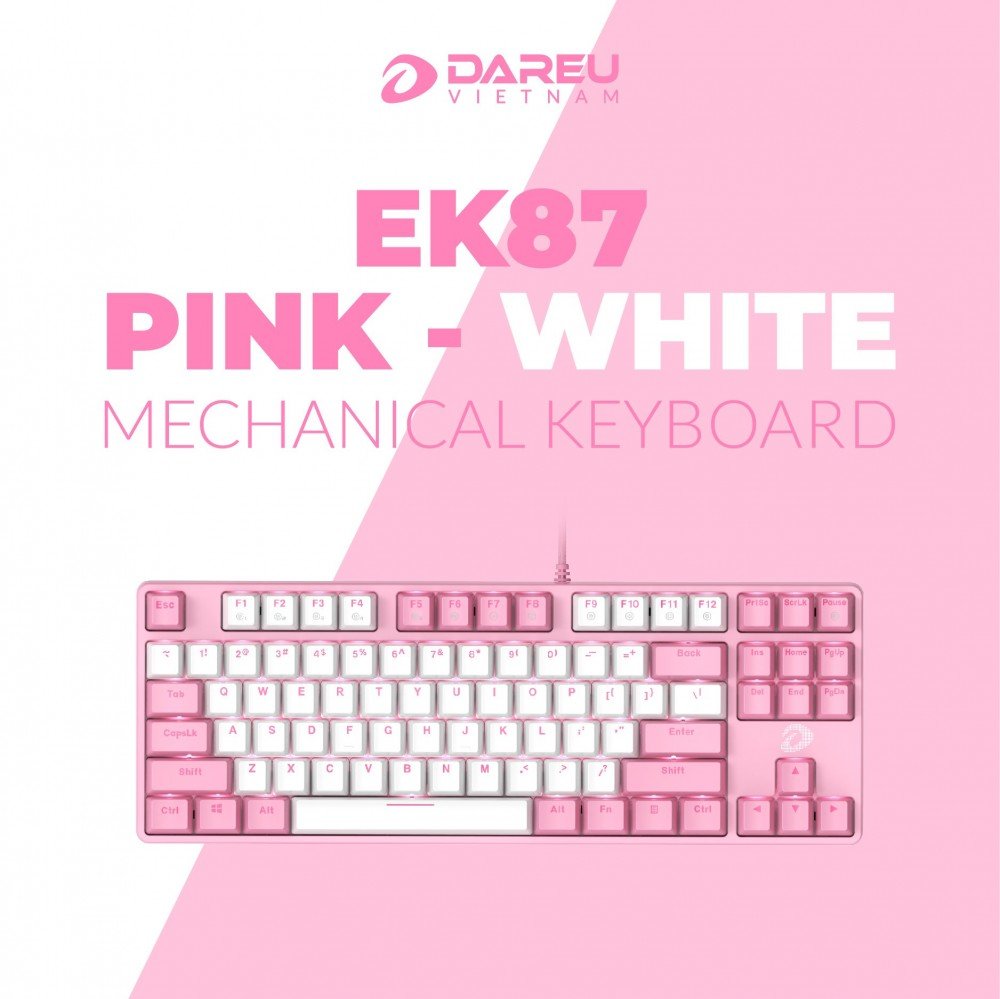 Bàn phím cơ DareU EK87 Pink White Red switch