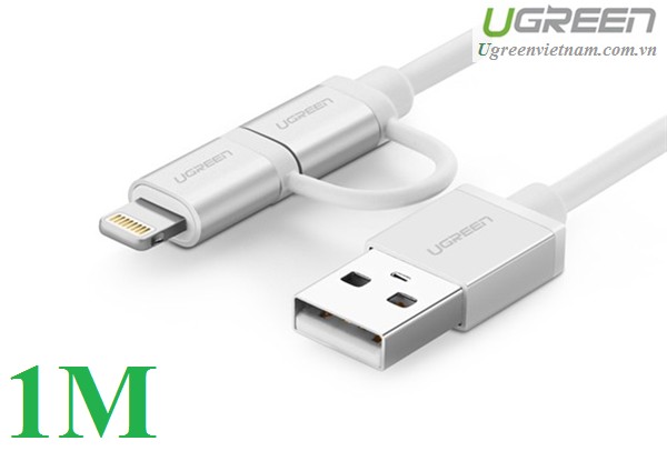 Cáp s?c 2 trong 1 USB 2.0 sang Micro USB và Lightning dài 1M Ugreen 20748 chính hãng