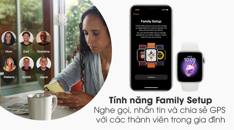 Đồng hồ Apple Watch SE LTE 44 mm hỗ trợ bạn chăm sóc sức khỏe các thành viên trong gia đình tốt hơn với Family Setup