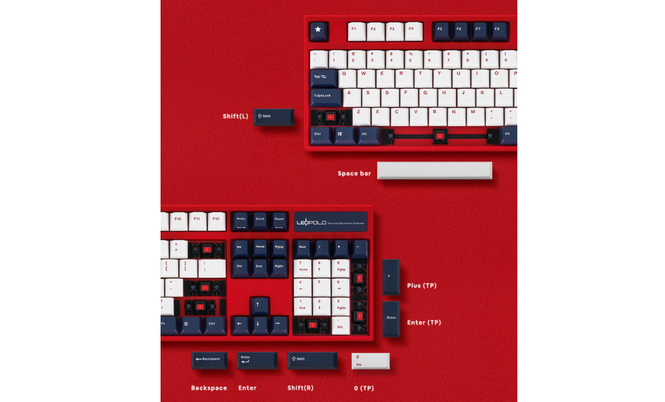 Bàn phím cơ Leopold FC900RPD Blue Star (USB/PBT Doubleshot/White Navy/Red case/Blue sw) sử dụng Cherry stab  chắc chắn