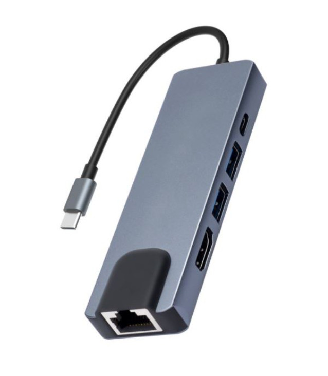 Hub USB Type C 5in1 - Cổng chuyển đổi HUB USB Type-C To HDMI, RJ45, 2 x USB 3.0, USB Type C