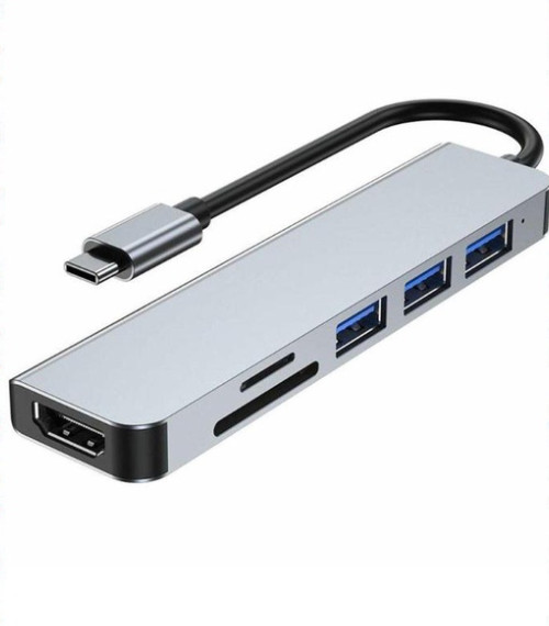 Hub Type C 6in1 - Cổng chuyển đổi Hub USB Type C to SD Card, TF Card, 3 cổng USB, 1 cổng HDMI tốc độ 4K