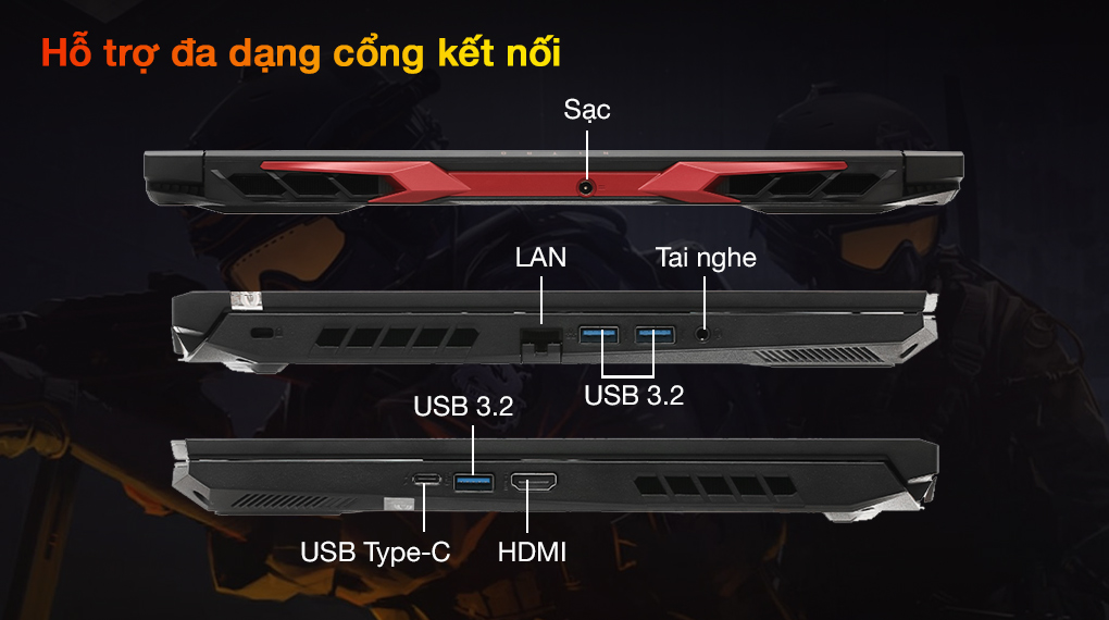 Acer Nitro 5 Gaming AN515 57 5669 i5 11400H (NH.QEHSV.001) - Cổng kết nối
