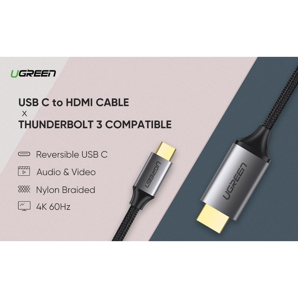  Cáp  USB Type C to HDMI dài 3m Ugreen 50766 h? tr? 4K@60Hz