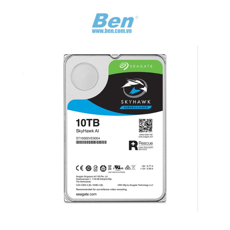 Ổ cứng HDD Seagate SkyHawk AI 10TB 3.5 inch, 7200RPM, SATA 3, 256MB Cache (ST10000VE001)