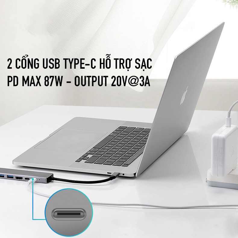 Hub Type C 8in1 - C?ng chuy?n d?i HUB USB Type-C to HDMI, USB 3.0, SD, TF, RJ45, PD Type-C cho Laptop Macbook
