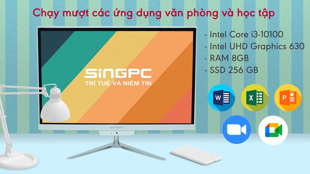 Máy tính để bàn All In One TechPro SingPC M19Ki3108M2-W/ Intel Core i3-10100 ( up to 4.3Ghz, 6MB)/ RAM 8GB/ 256GB SSD/ Intel UHD Graphics/ 19inch HD+/ WL BT/ Camera/ Win 11 Pro/ 2Yrs