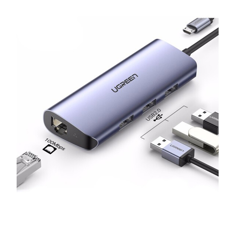 B? chia USB 3.0 ra 3 c?ng USB 3.0 + Lan Gigabit 1000Mbps Ugreen 60812