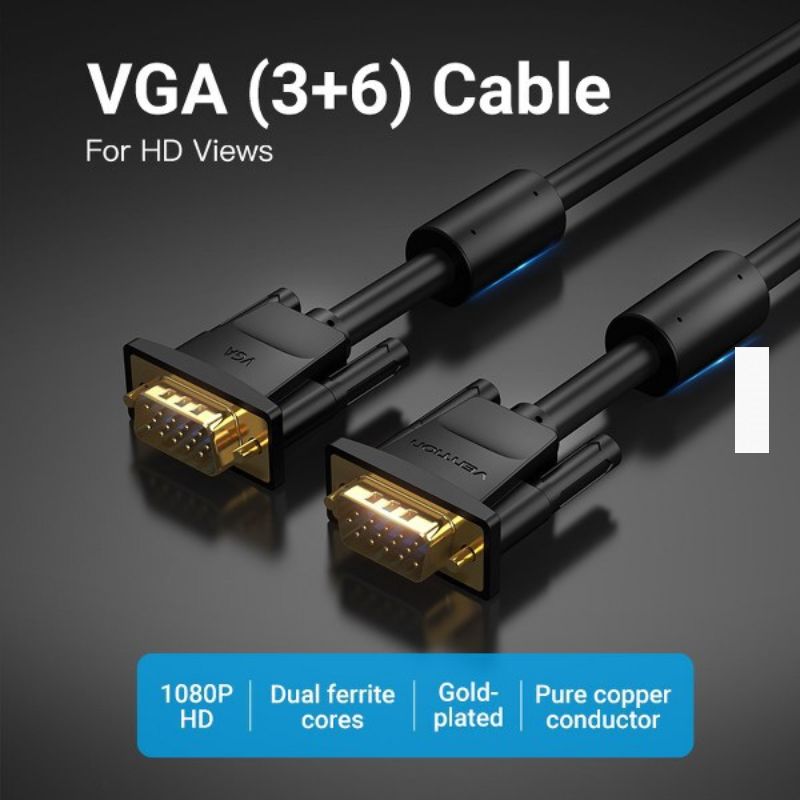 Cáp VGA(3+6) Male to Male Cable with Ferrite Cores 5M Black (DAEBJ)