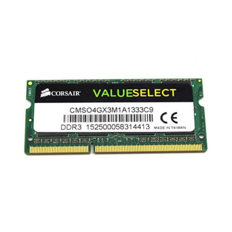 Bộ nhớ trong RAM Corsair DDR3 dành cho laptop (CMSO4GX3M1A1333C9)/ 1333MHz 4GB 1x204 SODIMM 1.5V/ 3Yrs