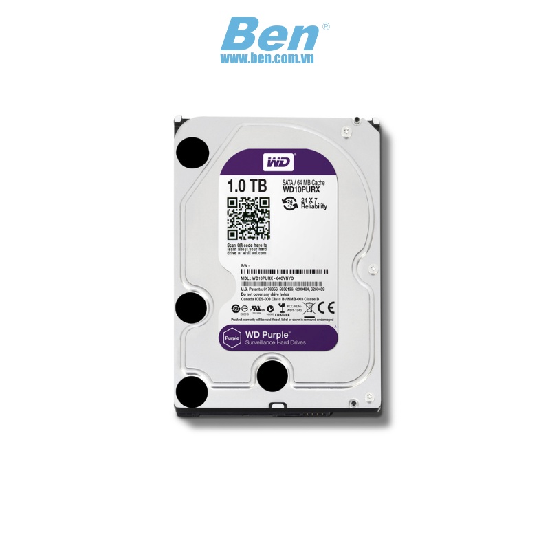 ổ cứng gắn trong HDD Western Purple 1TB 3.5inch SATA 3/ 64MB Cache/ IntelliPower (5400RPM-5900RPM) (màu tím)