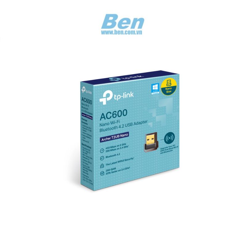 Card mạng không dây TP-Link USB Archer T2U Nano ( Chuẩn AC | AC600Mbps | Bluetooth 4.2 )