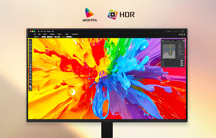 Màn hình LG FHD hiển thị nội dung sáng tạo sống động trên màn hình cong rộng, hỗ trợ HDR10 và độ phủ màu sRGB 99%, mang đến màu sắc chính xác, độ tương phản cao và chi tiết hình ảnh sắc nét cho công việc sáng tạo và trải nghiệm xem đắm chìm.