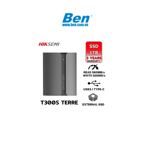 Ổ cứng di động SSD HIKSEMI 1Tb T300S (Type-C và USB3.1/ 560MB/s/ 500MBps/ Xám)