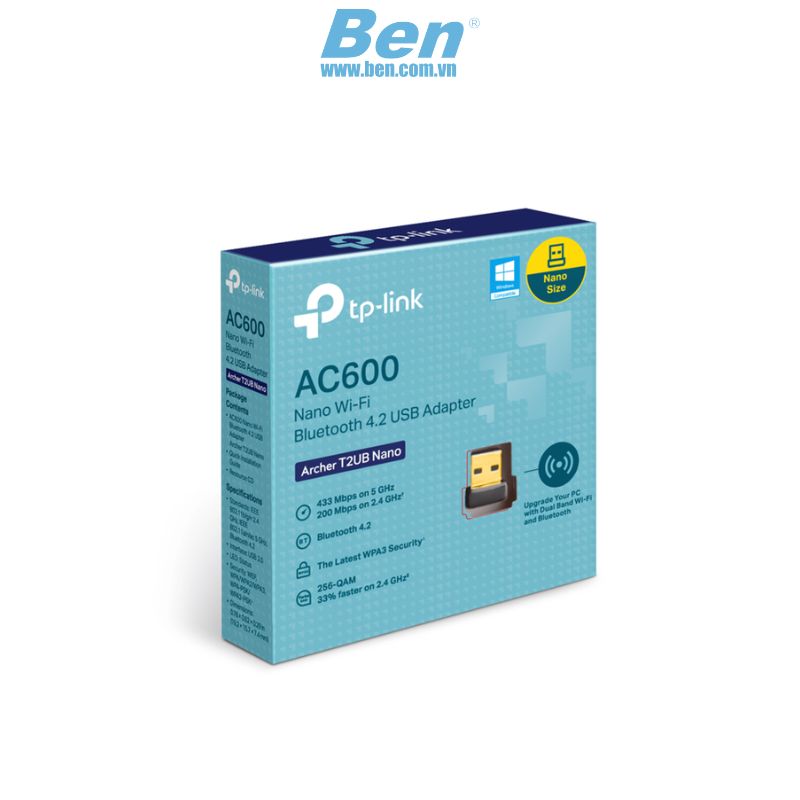 Card mạng không dây USB TP-LINK ARCHER T2UB NANO ( WIRELESS AC600 + BLUETOOTH 4.2 )