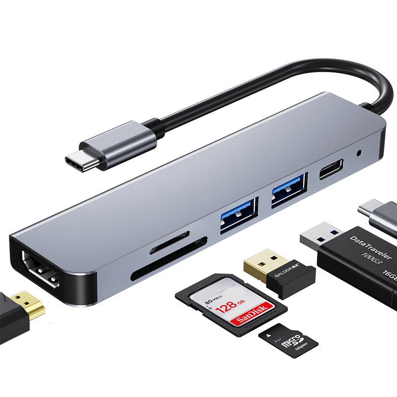 Hub Type C 6in1 - C?ng chuy?n d?i Hub USB Type C to SD Card, TF Card, 3 c?ng USB, 1 c?ng HDMI t?c d? 4K