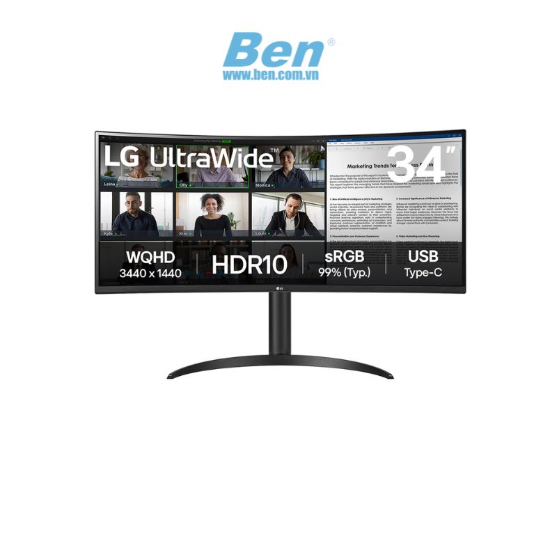 Màn hình cong LG UltraWide 34WR55QK-B.ATV | 34 inch WQHD | 100 Hz | VA | 5ms | HDMI + DP + USB-C | 2 Yrs