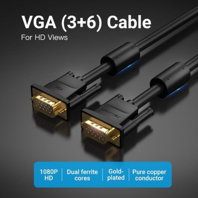 Cáp VGA(3+6) Male to Male Cable with Ferrite Cores 1.5M Black - DAEBG