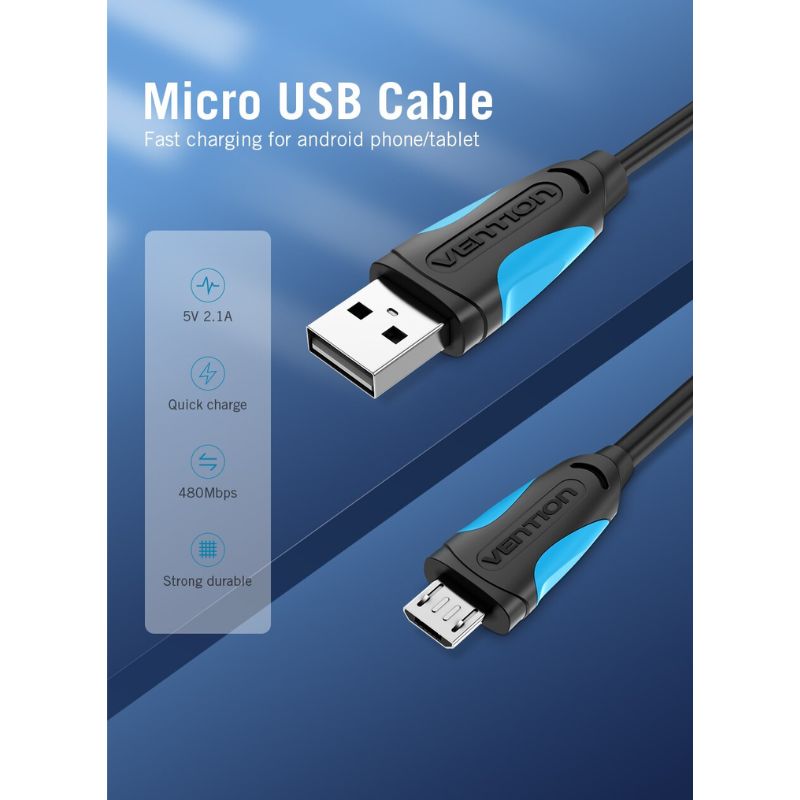 Cáp USB2.0 A Male to Micro B Male dài 1.5m Vention (VAS-A04-B150-N)