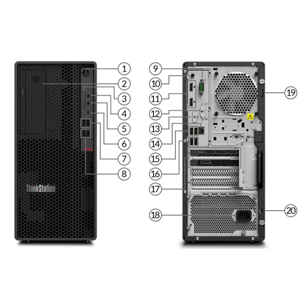 Máy tr?m Workstation Lenovo Thinkstation P350 Tower (30E3007FVA)/ Intel Xeon W-1350 (up to 5.0GHz, 12MB)/ RAM 16GB/ 256GB SSD/ Intel UHD P750/ K&M/ No OS/ 1Yr