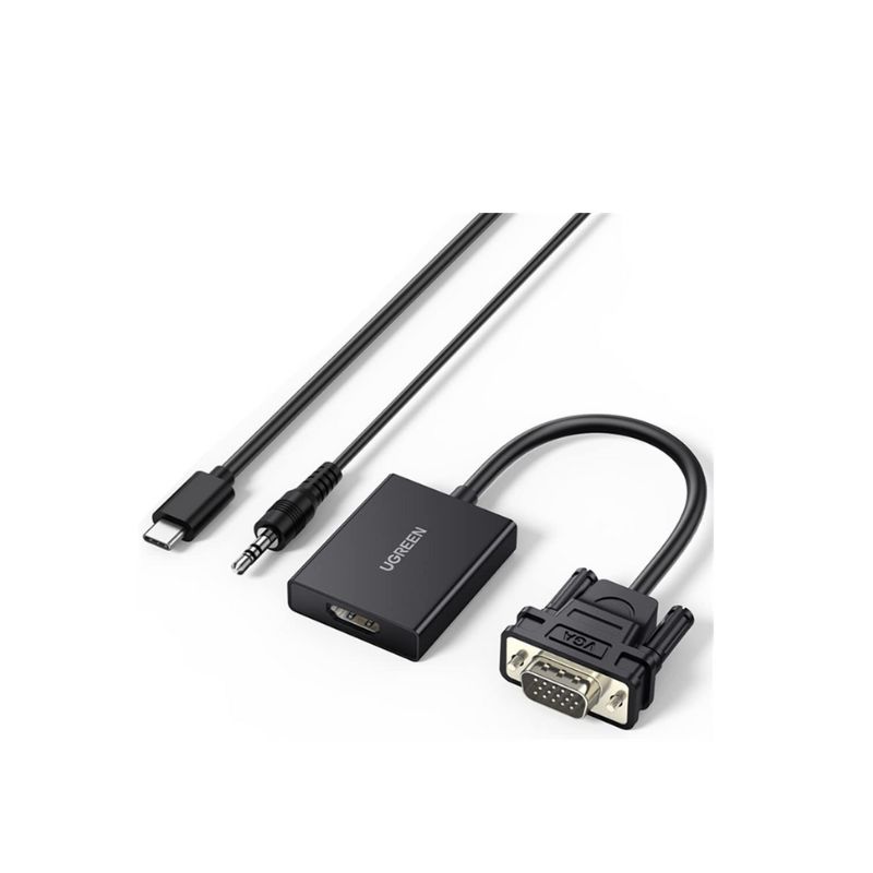 Cáp Chuyển đổi VGA sang HDMI+Audio Ugreen 50945 CM513 (30cm, có cổng trợ nguồn USB-C)