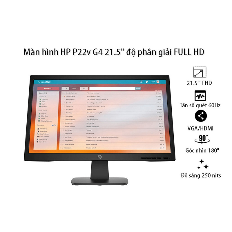 Màn hình máy tính HP P22v G4 21.5-inch Monitor/ FHD /TN /VGA /HDMI/ 3Y WTY_9TT53AA