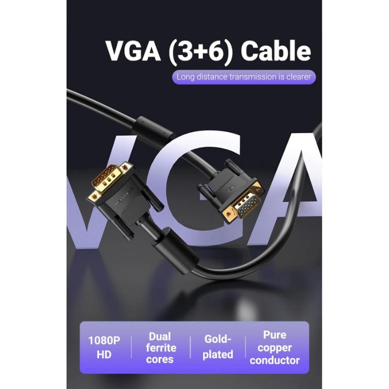 Cáp VGA(3+6) Male to Male Cable with Ferrite Cores 1.5M Black - DAEBG