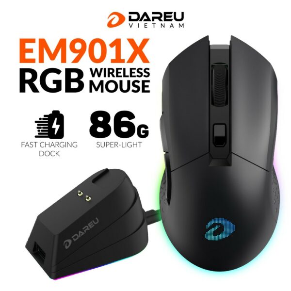 Chuột không dây Dareu EM901X  RGB đen  ( wireless  - black )