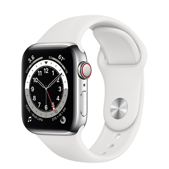 Đồng hồ thông minh Apple Watch Series 6 44mm (4G) GPS Viền Thép Bạc - Dây Cao Su Trắng