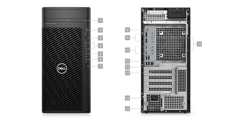 Máy trạm Dell Precision 3660 Tower (42PT3660D07)/ Đen/ Intel Core i9-12900 (up to 5.1 GHz, 30MB)/ RAM 8GB/ 1TB HDD/ NVIDIA T1000 4GB/ DVDRW/ K&M/ NO OS/ 3Yrs