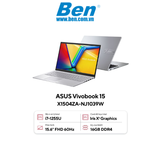 Máy tính xách tay Asus Vivobook X1504ZA-NJ1039W (i7 1255U/ 16GB/ 512GB SSD/ 15.6 inch FHD/ Win11/ Silver/2Yrs)