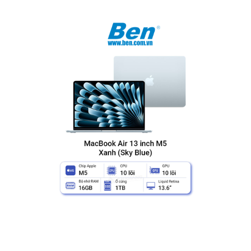 Máy tính xách tay Apple Macbook Air 13 inch M5 10CPU | 10GPU | 16GB | 1TB - Sky Blue (MDHJ4SA/A)