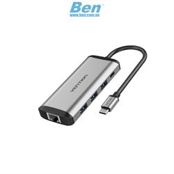 Cáp chuyển đổi (9 IN 1) USB Type sang HDMI + USB 3.0*3 + LAN + SD + TF + Audio 3.5MM + PD (87w) Vention THAHB
