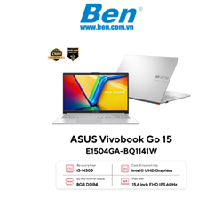Máy tính xách tay Vivobook Go 15 (E1504GA-BQ1141W) | Bạc | Intel Core i3 N305 | RAM 8GB | SSD 256 GB | Intel Graphics | 15.6 inch FHD | 3 Cell | Win 11 Home | 2Yrs Máy tính xách tay Vivobook Go 15 (E1504GA-BQ1141W) | Bạc | Intel Core i3 N305 | RAM 8GB | SSD 256 GB | Intel Graphics | 15.6 inch FHD | 3 Cell | Win 11 Home | 2Yrs