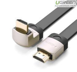 Cáp HDMI dẹt Ugreen 3m đầu bẻ lên góc 90 độ chính hãng hỗ trợ 3D, 4K x 2K HD1080P UG-10280
