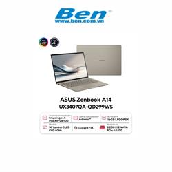Laptop Asus Zenbook 14 UX3407QA-QD299WS | Beige | Snapdragon X  X1 26 100 | Ram 16GB | 512GB SSD | Qualcomm Adreno GPU | 14 inch WUXGA | 3 Cell 70Whr | Office | Win 11 | 2Yr (Vỏ nhôm)